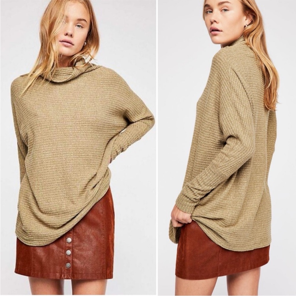 We The Free People XS Kitty Thermal Army Green Oversized Pullover Sweater